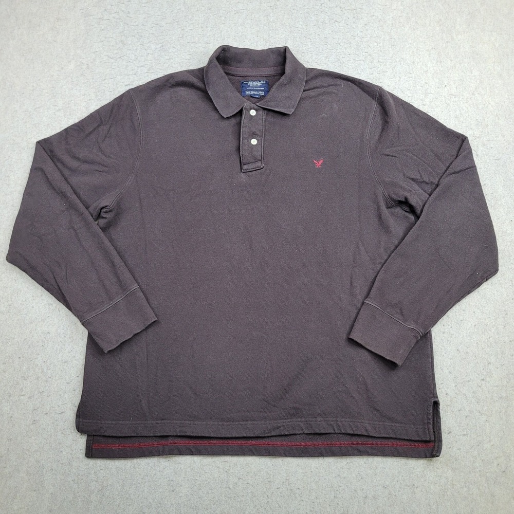 Vintage American Eagle Mens‎ XL Long Sleeve The Eagle Polo Shirt Brown